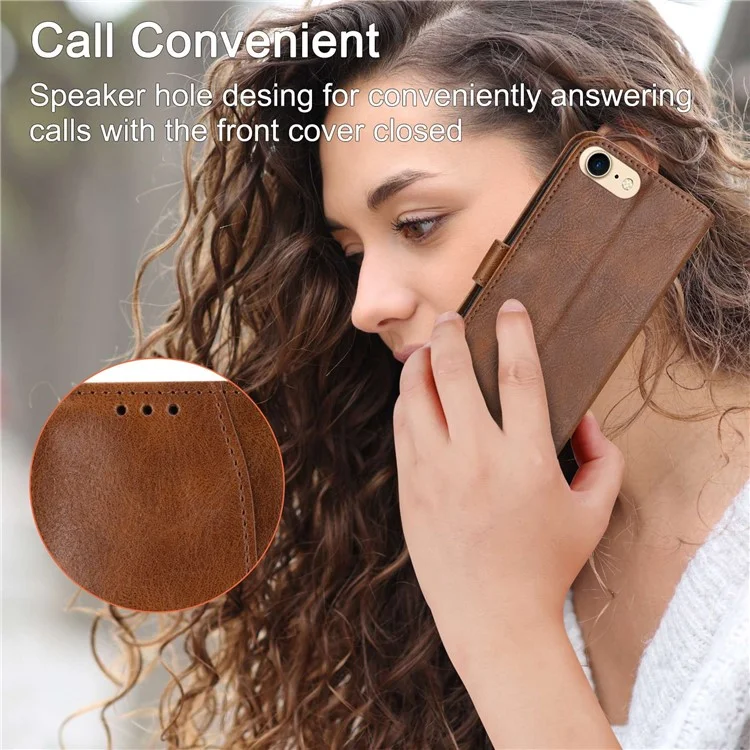 Pour Iphone 7 / 8 4,7 Pouces / SE (2020) / SE (2022) Portefeuille Stand Folio Flip Cell Telephone Case de Téléphone à Glissière Poce PU le Cuir en Cuir Mode de Téléphone Magnétique Avec Long / Bretelles - Brun