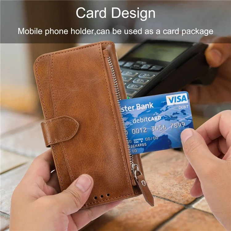 Pour Iphone 7 / 8 4,7 Pouces / SE (2020) / SE (2022) Portefeuille Stand Folio Flip Cell Telephone Case de Téléphone à Glissière Poce PU le Cuir en Cuir Mode de Téléphone Magnétique Avec Long / Bretelles - Brun