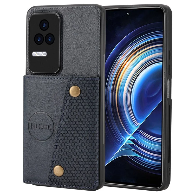 Para Xiaomi Redmi K50 / Redmi K50 Pro Capa de Telefone à Prova de Choque Anti-Arranhões Revestida de Couro PU TPU com Slots para Cartão e Suporte Integrado com Placa de Metal Incorporada - Azul