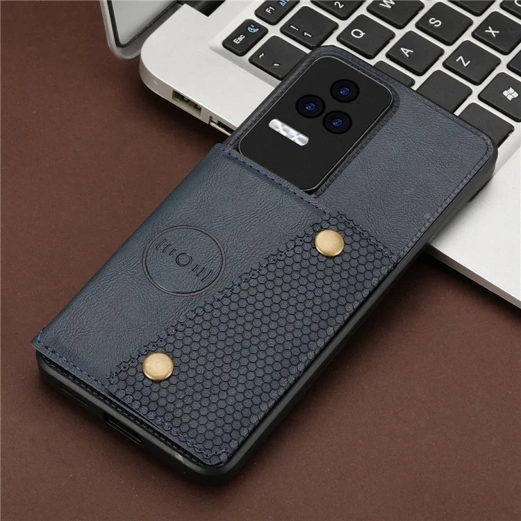 Para Xiaomi Redmi K50 / Redmi K50 Pro Capa de Telefone à Prova de Choque Anti-Arranhões Revestida de Couro PU TPU com Slots para Cartão e Suporte Integrado com Placa de Metal Incorporada - Azul