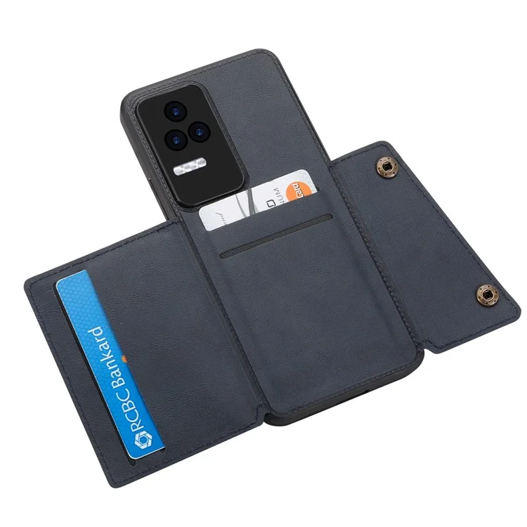 Para Xiaomi Redmi K50 / Redmi K50 Pro Capa de Telefone à Prova de Choque Anti-Arranhões Revestida de Couro PU TPU com Slots para Cartão e Suporte Integrado com Placa de Metal Incorporada - Azul