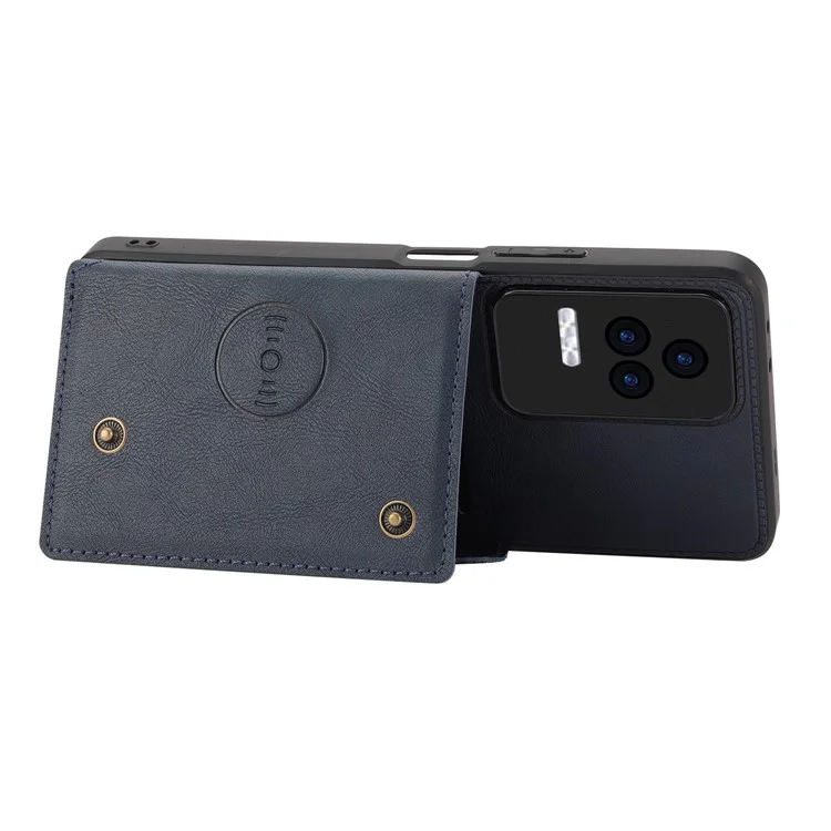 Para Xiaomi Redmi K50 / Redmi K50 Pro Capa de Telefone à Prova de Choque Anti-Arranhões Revestida de Couro PU TPU com Slots para Cartão e Suporte Integrado com Placa de Metal Incorporada - Azul