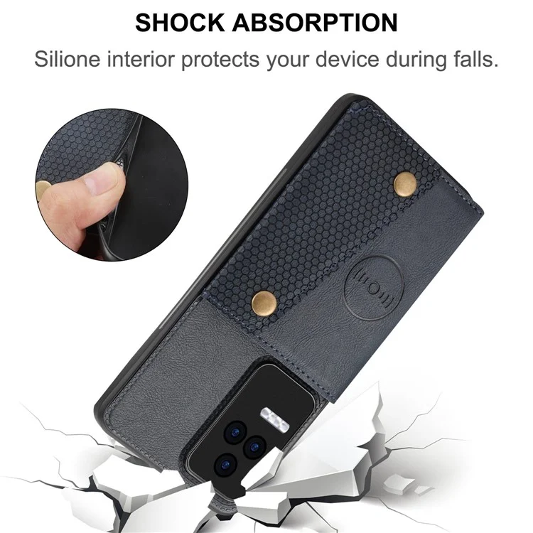 Para Xiaomi Redmi K50 / Redmi K50 Pro Capa de Telefone à Prova de Choque Anti-Arranhões Revestida de Couro PU TPU com Slots para Cartão e Suporte Integrado com Placa de Metal Incorporada - Azul
