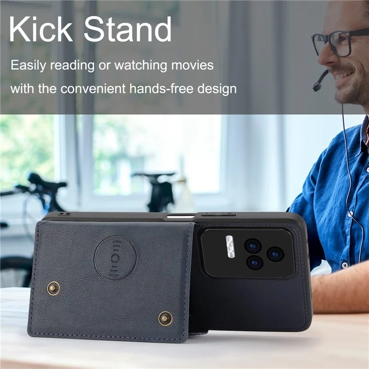Para Xiaomi Redmi K50 / Redmi K50 Pro Capa de Telefone à Prova de Choque Anti-Arranhões Revestida de Couro PU TPU com Slots para Cartão e Suporte Integrado com Placa de Metal Incorporada - Azul