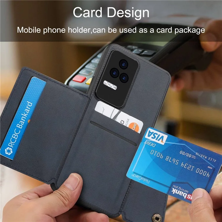 Para Xiaomi Redmi K50 / Redmi K50 Pro Capa de Telefone à Prova de Choque Anti-Arranhões Revestida de Couro PU TPU com Slots para Cartão e Suporte Integrado com Placa de Metal Incorporada - Azul
