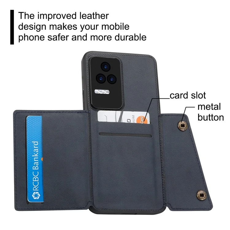 Para Xiaomi Redmi K50 / Redmi K50 Pro Capa de Telefone à Prova de Choque Anti-Arranhões Revestida de Couro PU TPU com Slots para Cartão e Suporte Integrado com Placa de Metal Incorporada - Azul