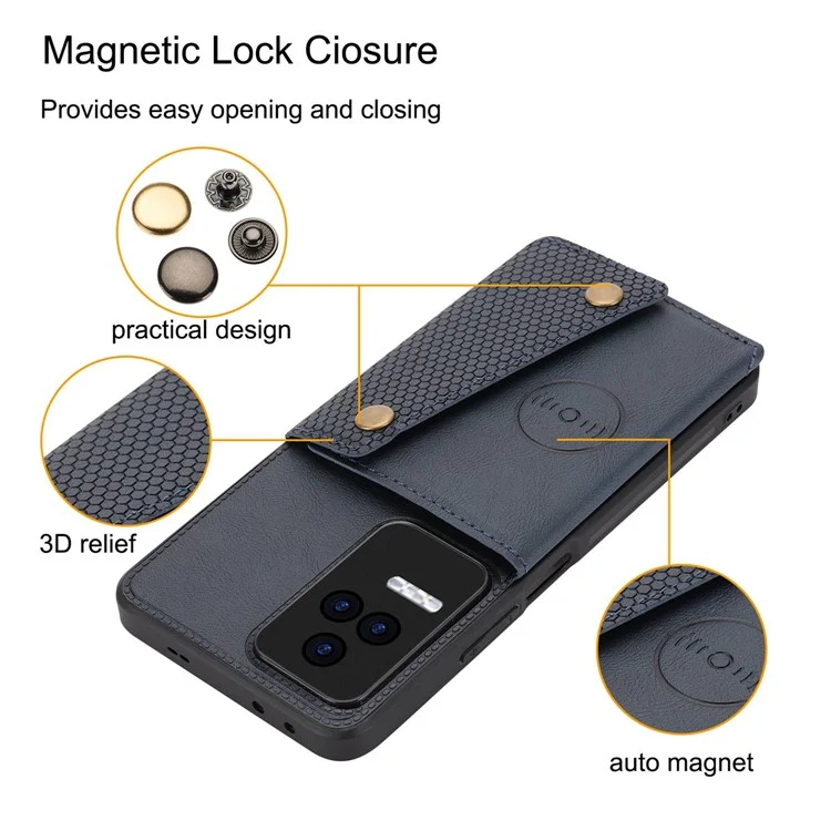 Para Xiaomi Redmi K50 / Redmi K50 Pro Capa de Telefone à Prova de Choque Anti-Arranhões Revestida de Couro PU TPU com Slots para Cartão e Suporte Integrado com Placa de Metal Incorporada - Azul