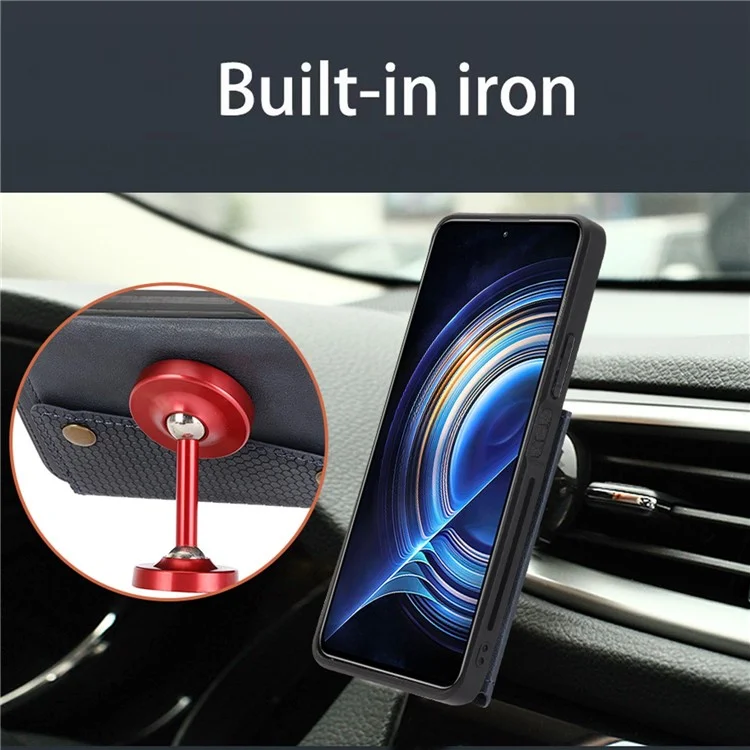 Para Xiaomi Redmi K50 / Redmi K50 Pro Capa de Telefone à Prova de Choque Anti-Arranhões Revestida de Couro PU TPU com Slots para Cartão e Suporte Integrado com Placa de Metal Incorporada - Azul