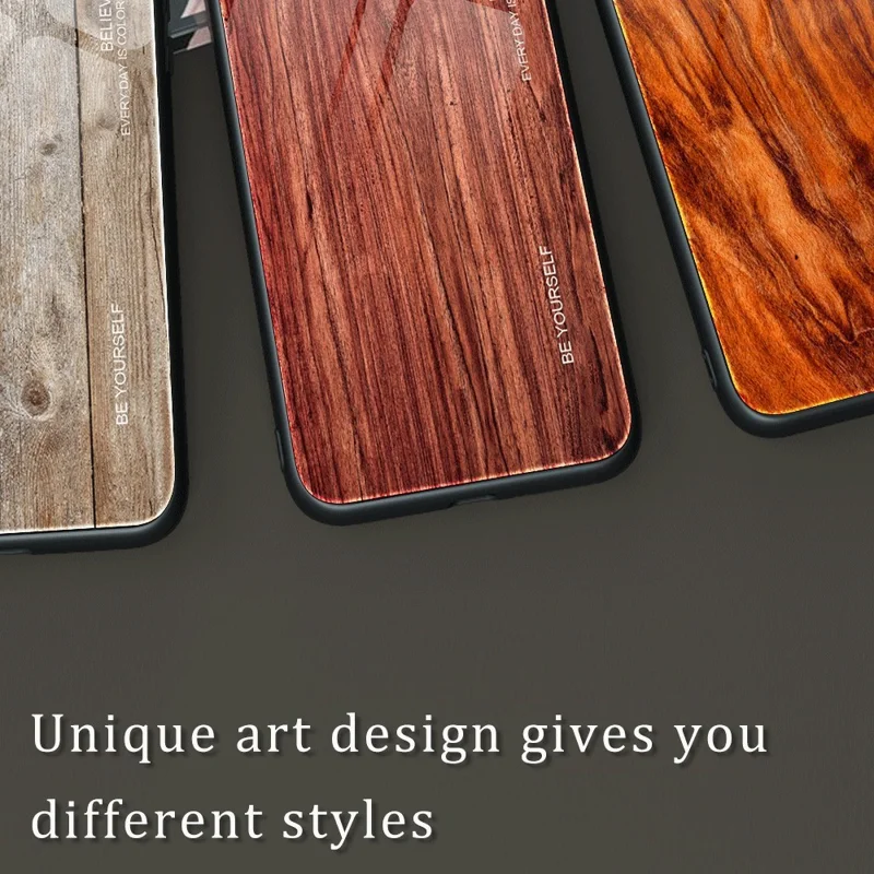 For iPhone 14 Plus 6.7 inch Case Wood Pattern Design TPU Frame Tempered Glass Back Anti-Scratch Cover - Brown