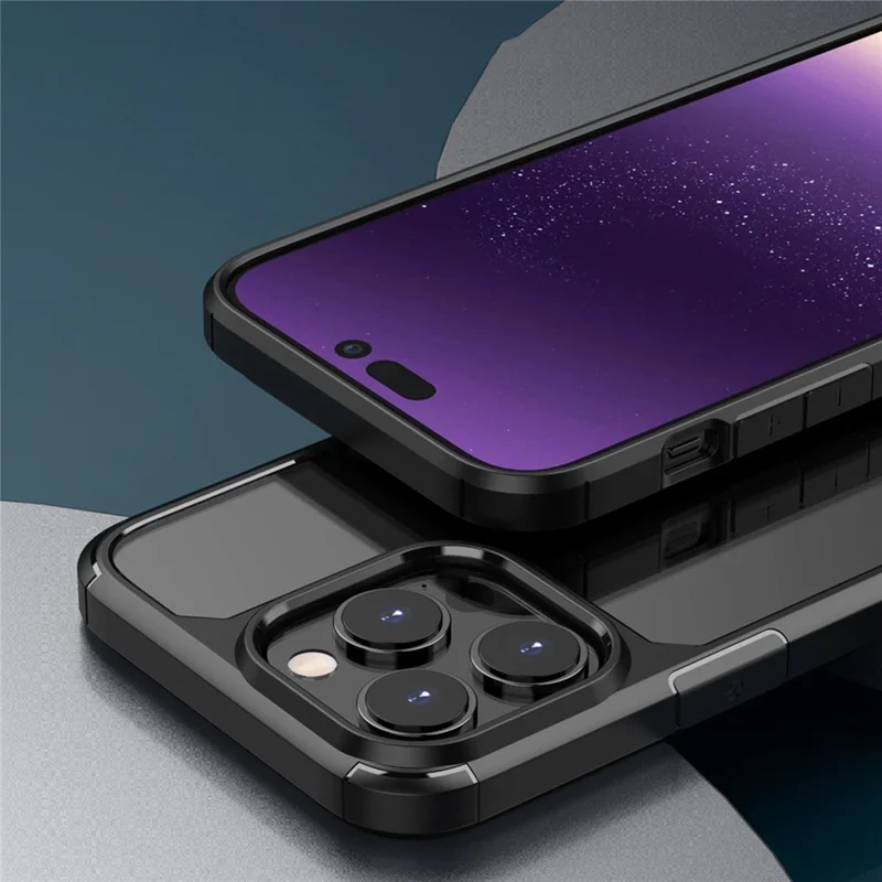 Para Iphone 14 Pro Max 6.7 Pulgadas Anti-scratch Protective Telep Cover Hybrid PC + TPU Case - Negro