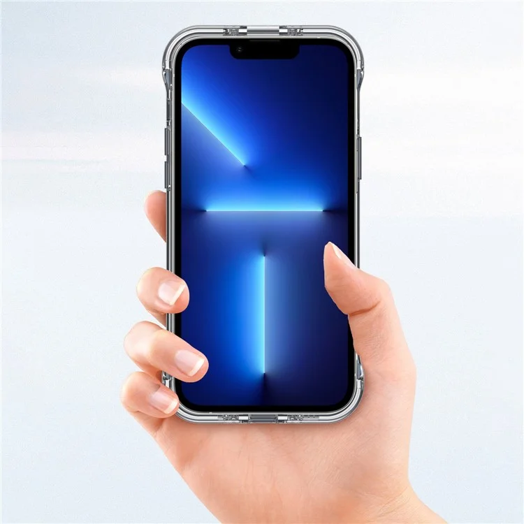 For iPhone 13 Pro Max 6.7 inch PC + TPU Shockproof Transparent Phone Case Wireless Charging Kickstand Cover