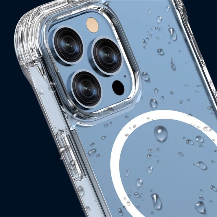For iPhone 13 Pro Max 6.7 inch PC + TPU Shockproof Transparent Phone Case Wireless Charging Kickstand Cover
