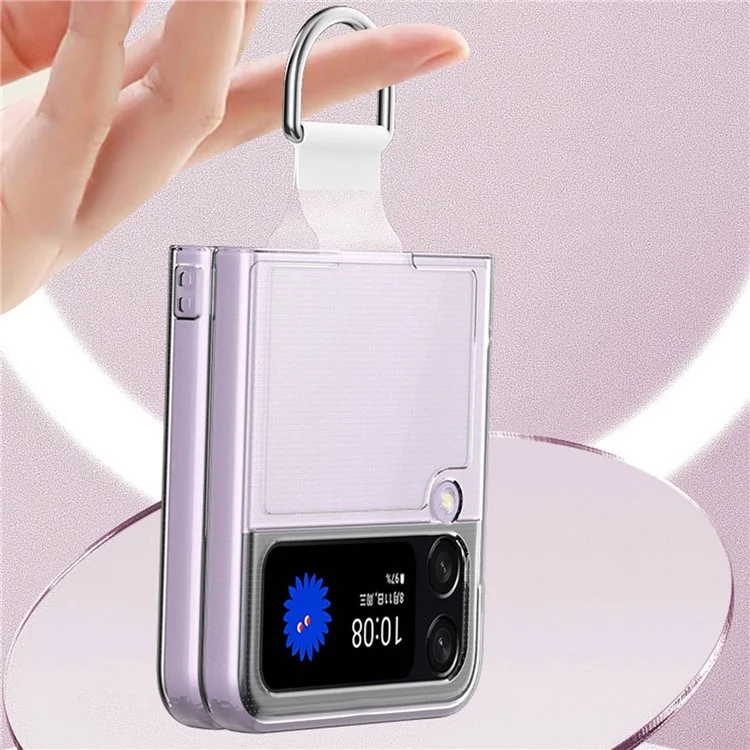 For Samsung Galaxy Z Flip4 5G Anti-scratch Phone Case with Ring Holder Clear PVC + PC + Metal Mobile Phone Back Cover