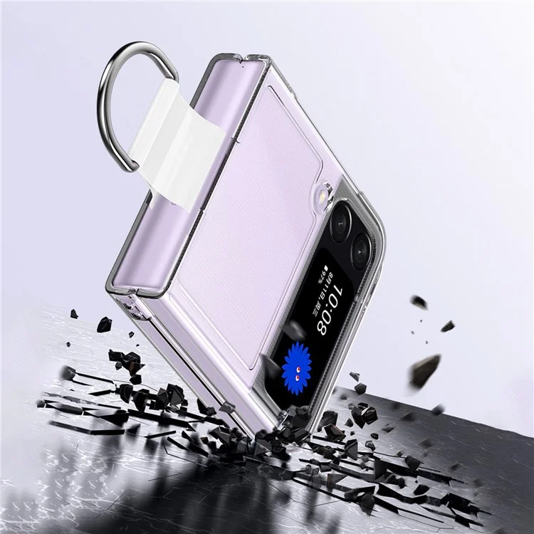 For Samsung Galaxy Z Flip4 5G Anti-scratch Phone Case with Ring Holder Clear PVC + PC + Metal Mobile Phone Back Cover