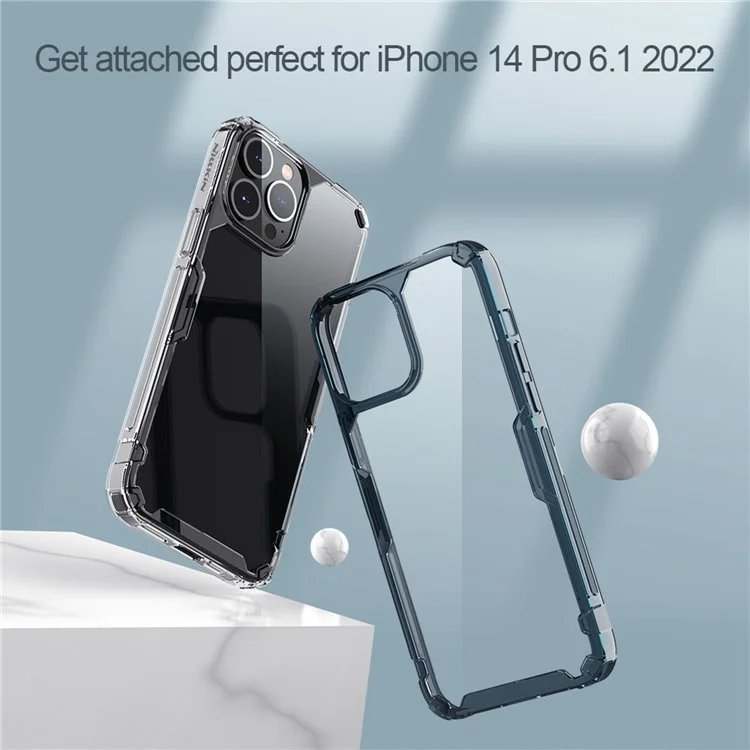 NILLKIN Ultra Clear Phone Case for iPhone 14 Pro 6.1 inch, Nature Pro Series Drop-proof Back Cover PC + TPU Anti-scratch Cell Phone Shell - Blue
