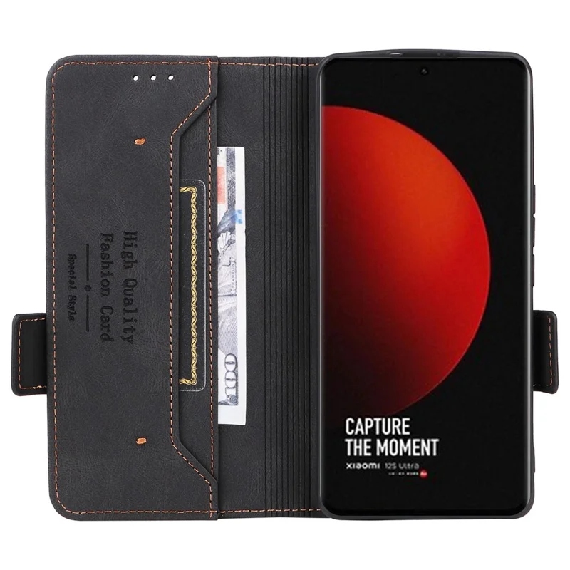 For Xiaomi 12S Ultra 5G Stand Feature Hardware Decor Phone Wallet Case Double Magnetic Clasps PU Leather Protector - Black