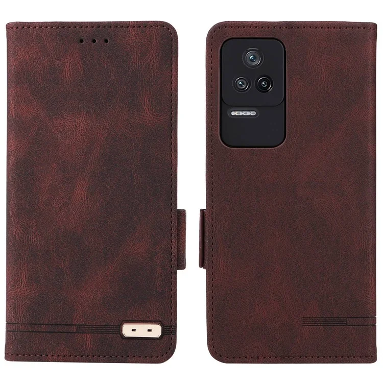 Per Xiaomi Redmi K40S 5G / Poco F4 5G Funzione Stante Hardware Dei Decificativo Custodia Doppia Cover Antide-falda in Pelle Magnetica - Caffè