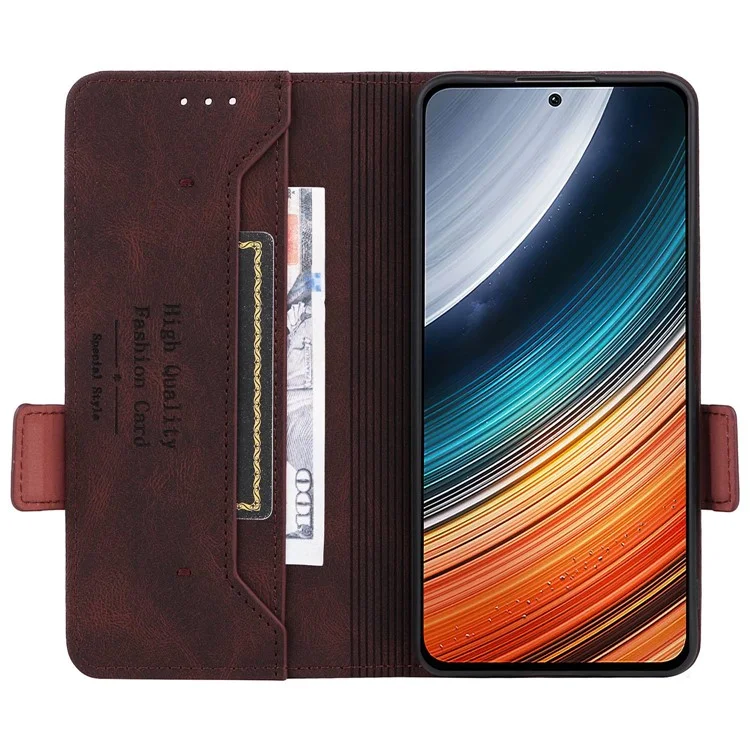 Per Xiaomi Redmi K40S 5G / Poco F4 5G Funzione Stante Hardware Dei Decificativo Custodia Doppia Cover Antide-falda in Pelle Magnetica - Caffè