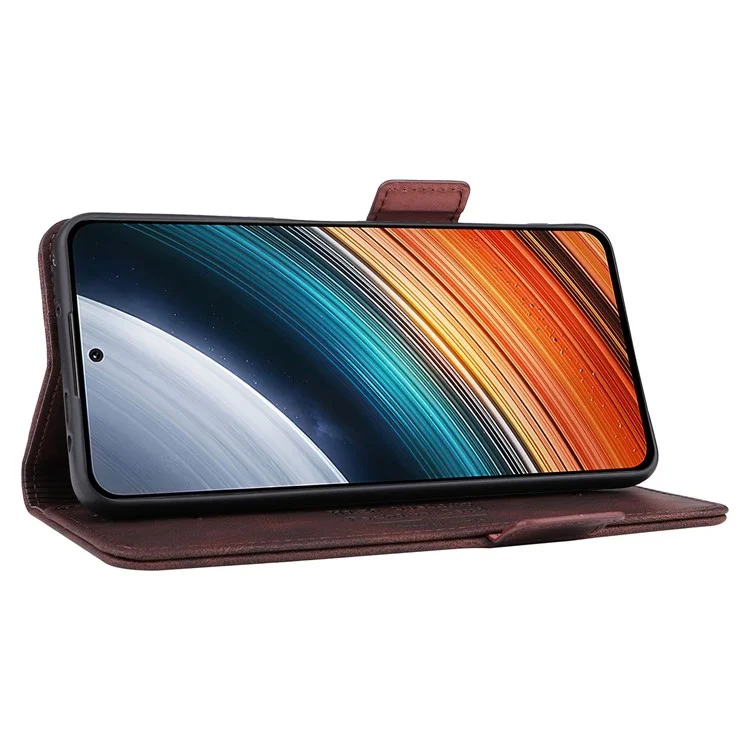 Per Xiaomi Redmi K40S 5G / Poco F4 5G Funzione Stante Hardware Dei Decificativo Custodia Doppia Cover Antide-falda in Pelle Magnetica - Caffè