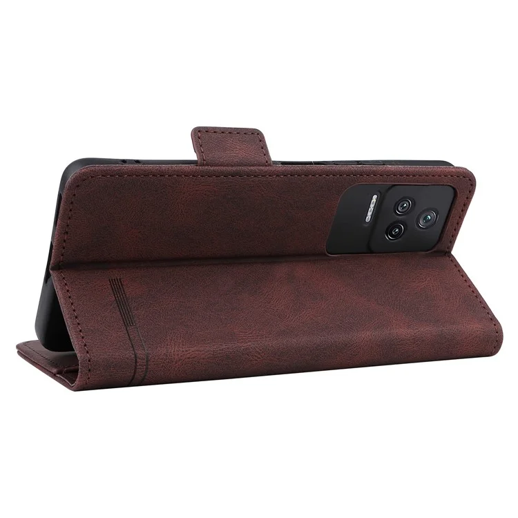 Per Xiaomi Redmi K40S 5G / Poco F4 5G Funzione Stante Hardware Dei Decificativo Custodia Doppia Cover Antide-falda in Pelle Magnetica - Caffè