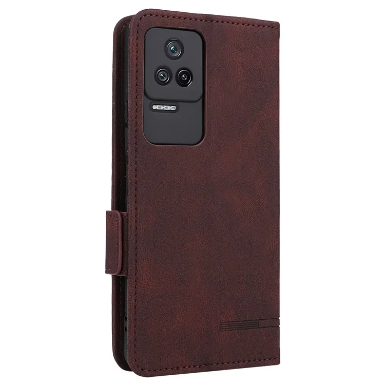Per Xiaomi Redmi K40S 5G / Poco F4 5G Funzione Stante Hardware Dei Decificativo Custodia Doppia Cover Antide-falda in Pelle Magnetica - Caffè