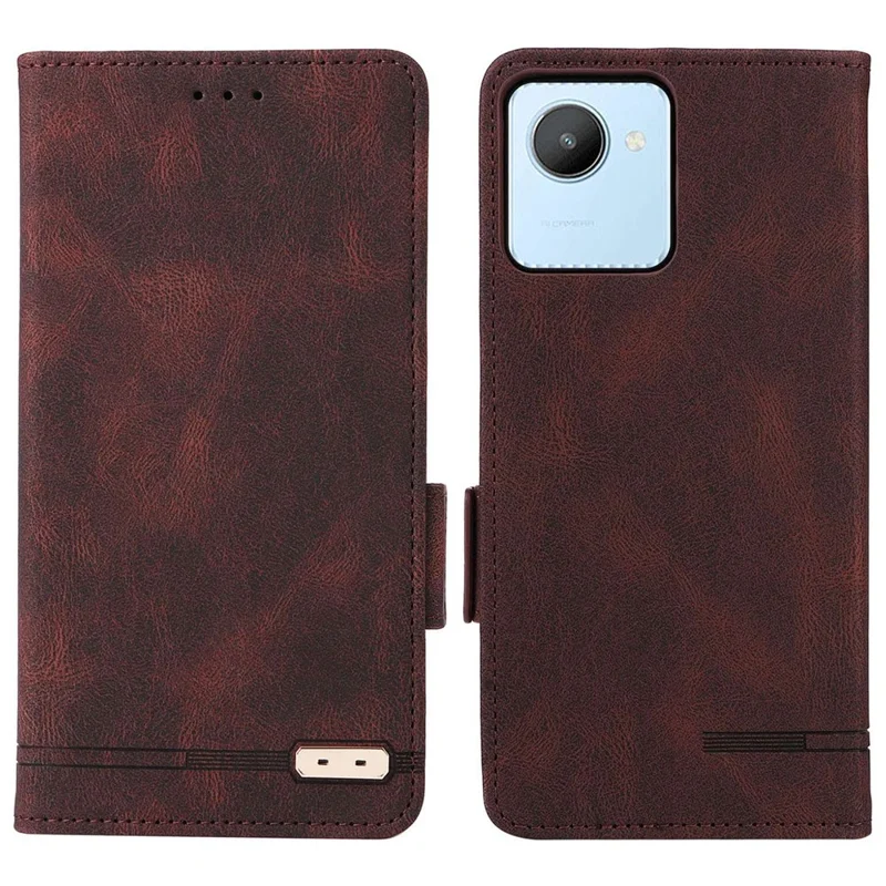 Til Realme C30 4G Hardware Decor Mobiltelefonbeskyttelse PU Læder Wallet Stående Stødfast Velbeskyttet Skal - Kaffe