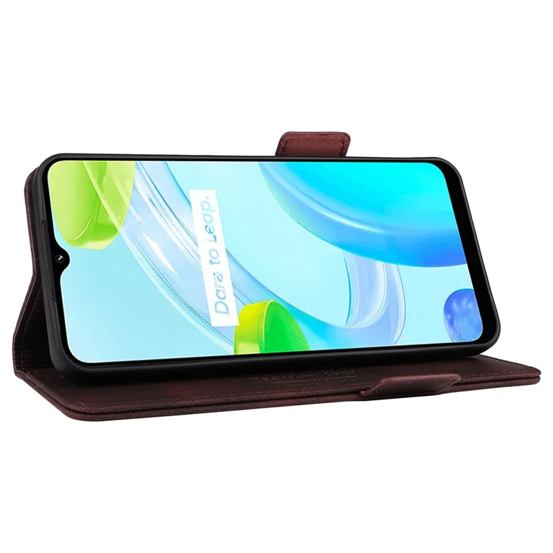 Til Realme C30 4G Hardware Decor Mobiltelefonbeskyttelse PU Læder Wallet Stående Stødfast Velbeskyttet Skal - Kaffe