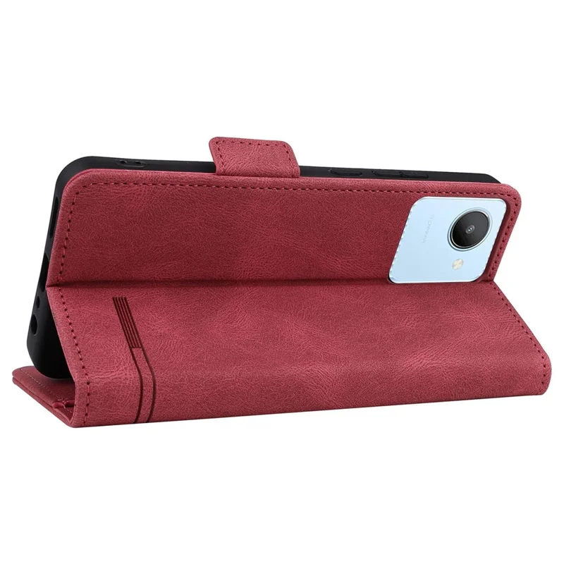 For Realme C30 4G Hardware Decor Cell Phone Case PU Leather Wallet Stand Shockproof Well-protected Shell - Rose