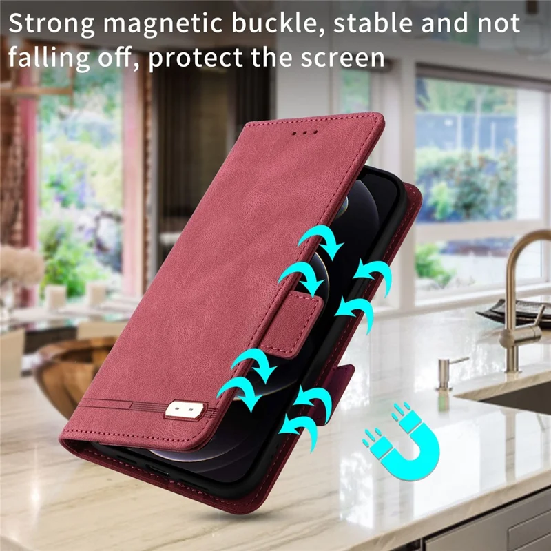 For Realme C30 4G Hardware Decor Cell Phone Case PU Leather Wallet Stand Shockproof Well-protected Shell - Rose