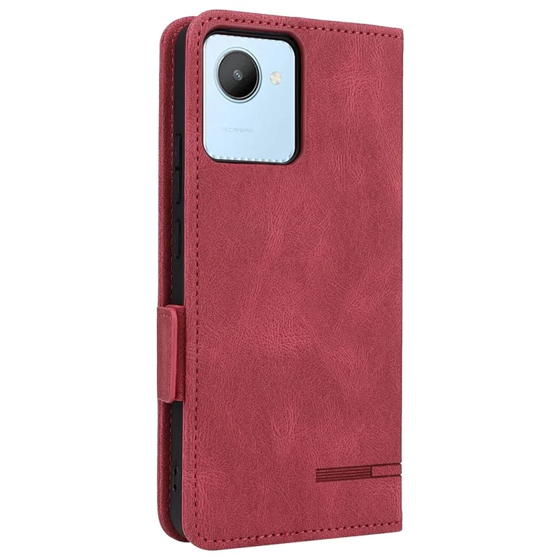 For Realme C30 4G Hardware Decor Cell Phone Case PU Leather Wallet Stand Shockproof Well-protected Shell - Rose