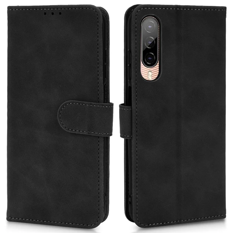 For HTC Desire 22 Pro 5G Drop-Proof PU Leather Folio Flip Case Skin-Touch Feeling Stand Wallet Phone Cover - Black
