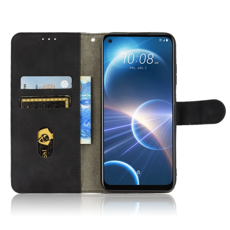 For HTC Desire 22 Pro 5G Drop-Proof PU Leather Folio Flip Case Skin-Touch Feeling Stand Wallet Phone Cover - Black