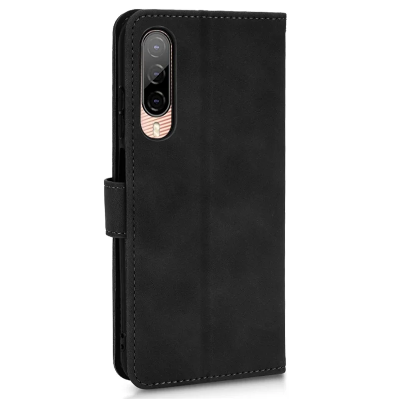 For HTC Desire 22 Pro 5G Drop-Proof PU Leather Folio Flip Case Skin-Touch Feeling Stand Wallet Phone Cover - Black