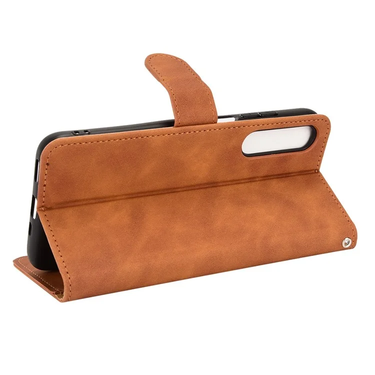 For HTC Desire 22 Pro 5G Drop-Proof PU Leather Folio Flip Case Skin-Touch Feeling Stand Wallet Phone Cover - Brown