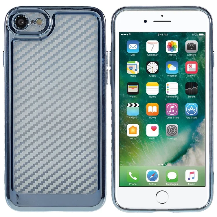 Para Iphone 7 / 8 4.7 Pulgadas / SE (2020) / SE (2022) TPU de Fibra de Carbono Suave de la Textura de la Textura de Protección Electroplacante Del Teléfono Resistente a Los Arañazos - Azul