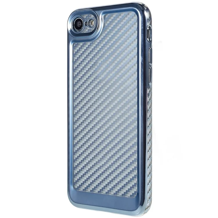 Para Iphone 7 / 8 4.7 Pulgadas / SE (2020) / SE (2022) TPU de Fibra de Carbono Suave de la Textura de la Textura de Protección Electroplacante Del Teléfono Resistente a Los Arañazos - Azul