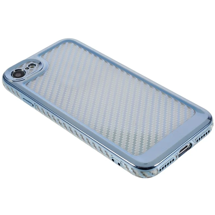 Para Iphone 7 / 8 4.7 Pulgadas / SE (2020) / SE (2022) TPU de Fibra de Carbono Suave de la Textura de la Textura de Protección Electroplacante Del Teléfono Resistente a Los Arañazos - Azul