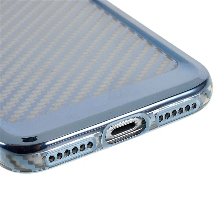 Para Iphone 7 / 8 4.7 Pulgadas / SE (2020) / SE (2022) TPU de Fibra de Carbono Suave de la Textura de la Textura de Protección Electroplacante Del Teléfono Resistente a Los Arañazos - Azul