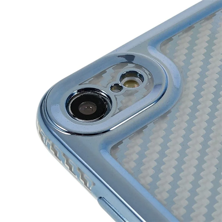 Para Iphone 7 / 8 4.7 Pulgadas / SE (2020) / SE (2022) TPU de Fibra de Carbono Suave de la Textura de la Textura de Protección Electroplacante Del Teléfono Resistente a Los Arañazos - Azul