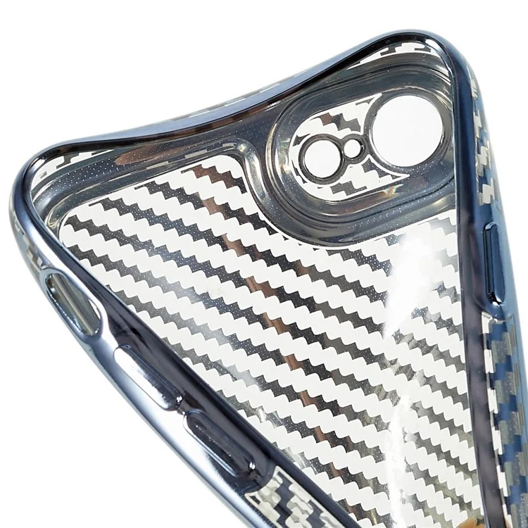 Para Iphone 7 / 8 4.7 Pulgadas / SE (2020) / SE (2022) TPU de Fibra de Carbono Suave de la Textura de la Textura de Protección Electroplacante Del Teléfono Resistente a Los Arañazos - Azul