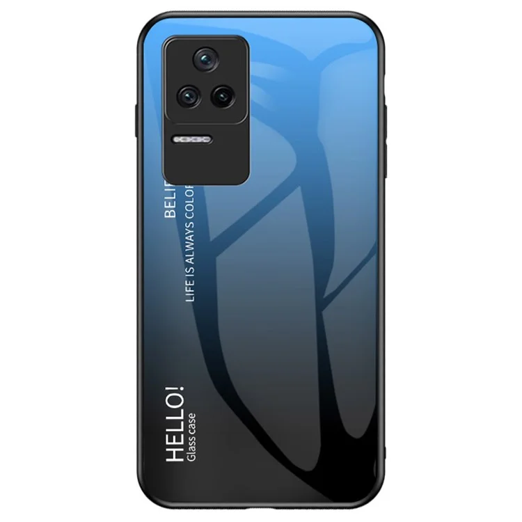 Per Xiaomi Redmi K40S 5G / Poco F4 5G Gradient Color Design Anti-shock Cell Phone Case Tempered Glass + PC + TPU Back Cover - Gradient Blue Black