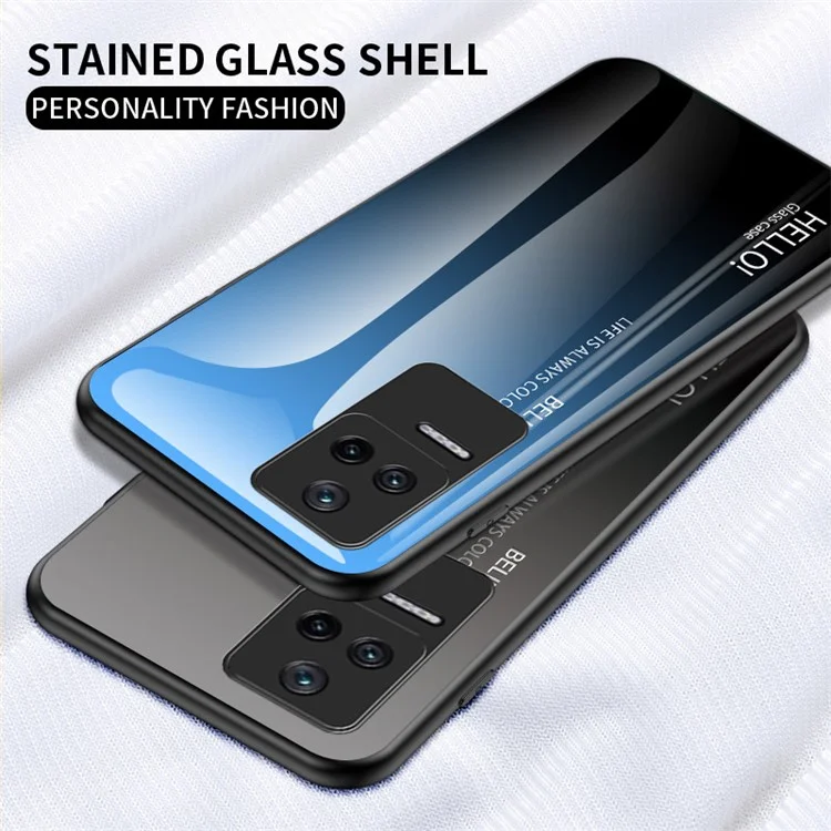Per Xiaomi Redmi K40S 5G / Poco F4 5G Gradient Color Design Anti-shock Cell Phone Case Tempered Glass + PC + TPU Back Cover - Gradient Blue Black