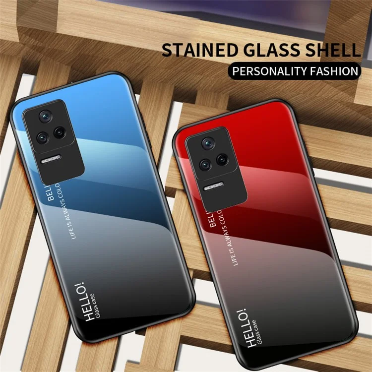 Per Xiaomi Redmi K40S 5G / Poco F4 5G Gradient Color Design Anti-shock Cell Phone Case Tempered Glass + PC + TPU Back Cover - Gradient Blue Black
