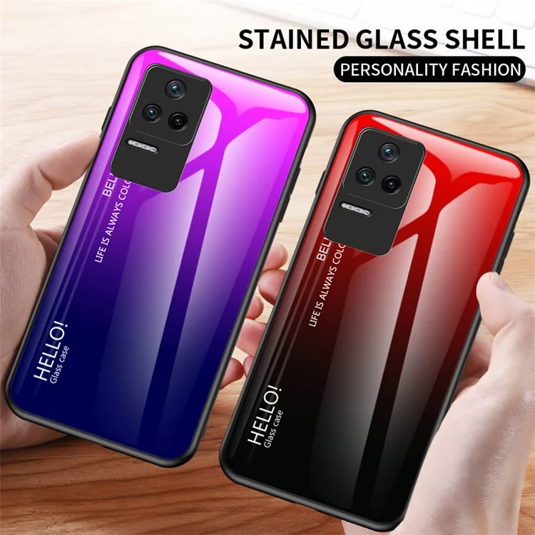 Per Xiaomi Redmi K40S 5G / Poco F4 5G Gradient Color Design Anti-shock Cell Phone Case Tempered Glass + PC + TPU Back Cover - Gradient Blue Black