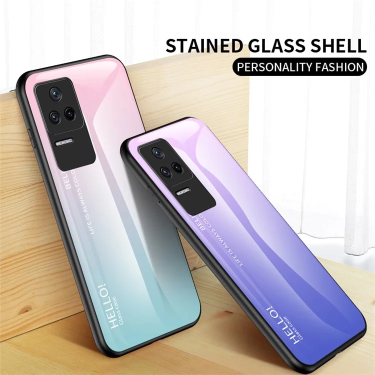Per Xiaomi Redmi K40S 5G / Poco F4 5G Gradient Color Design Anti-shock Cell Phone Case Tempered Glass + PC + TPU Back Cover - Gradient Blue Black