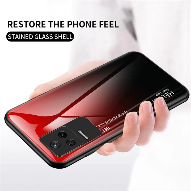 Per Xiaomi Redmi K40S 5G / Poco F4 5G Gradient Color Design Anti-shock Cell Phone Case Tempered Glass + PC + TPU Back Cover - Gradient Blue Black
