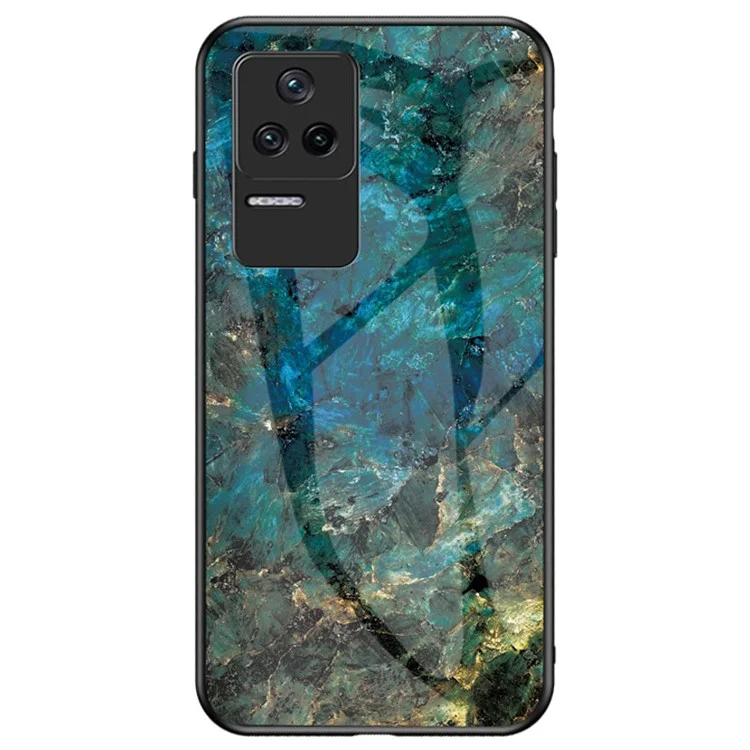 For Xiaomi Poco F4 5G / Redmi K40S 5G Marble Pattern Back Cover Tempered Glass + PC + TPU Hybrid Well-protected Cell Phone Case - Emerald Marble