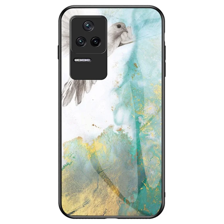 For Xiaomi Poco F4 5G / Redmi K40S 5G Marble Pattern Back Cover Tempered Glass + PC + TPU Hybrid Well-protected Cell Phone Case - Emerald Marble