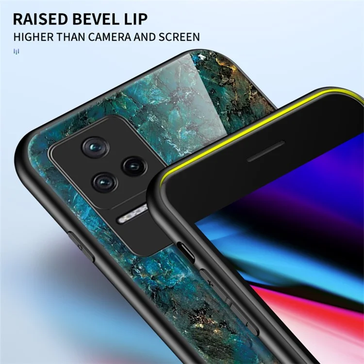 For Xiaomi Poco F4 5G / Redmi K40S 5G Marble Pattern Back Cover Tempered Glass + PC + TPU Hybrid Well-protected Cell Phone Case - Emerald Marble