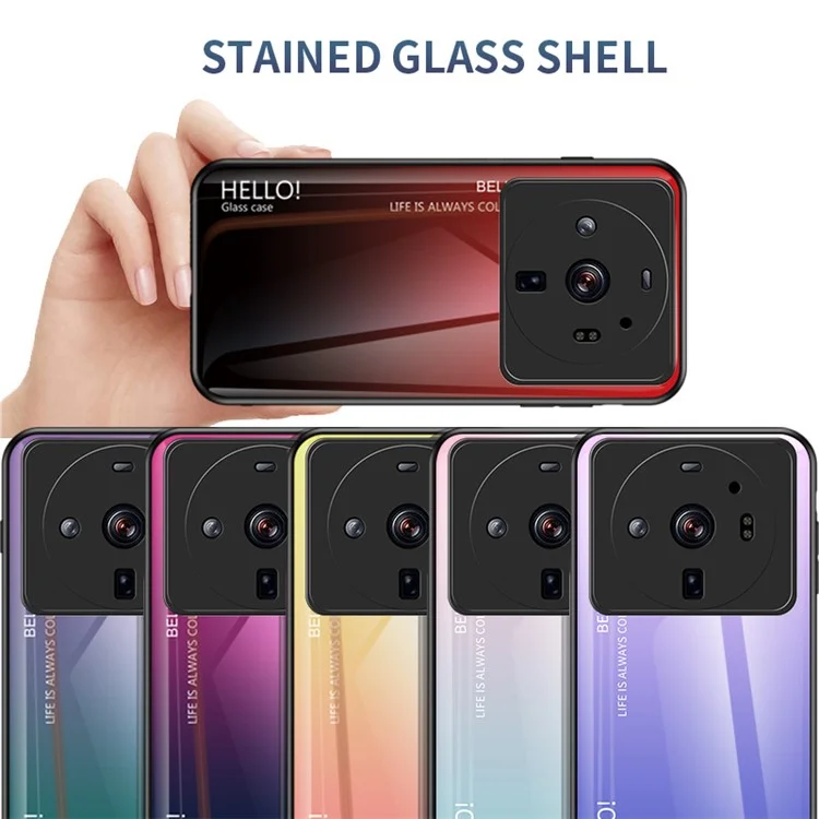 Для Xiaomi 12S Ultra 5G Ударопрочное закаленное стекло + чехол из поликарбоната + TPU для задней панели Стильный градиентный цветовой дизайн Чехол для мобильного телефона - Градиентный синее-черный